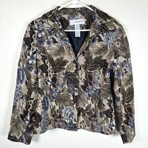 Sag Harbor Tapestry Blazer Womens 14 Blue Floral Button Up Cottagecore Career